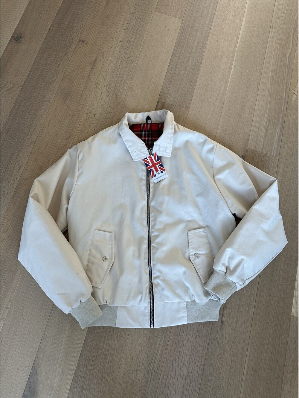 Made In England Harrington Jacket Men’s XL Beige With Plaid Lining